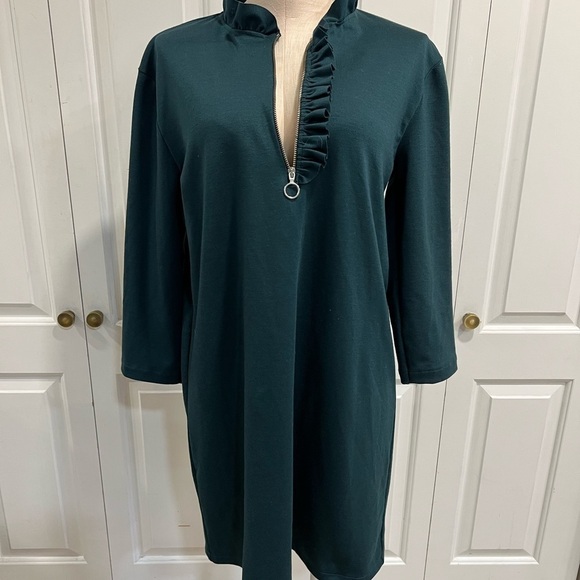 Zara Collection Dark Teal Shift Jersey Dress with Front Zipper - Picture 3 of 10